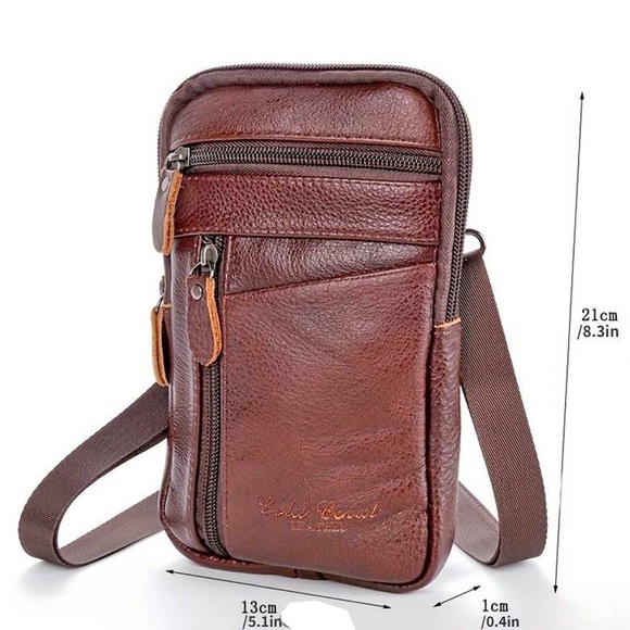 Leather Phone Bag Coffee Dk Brown - Picture 2 of 10